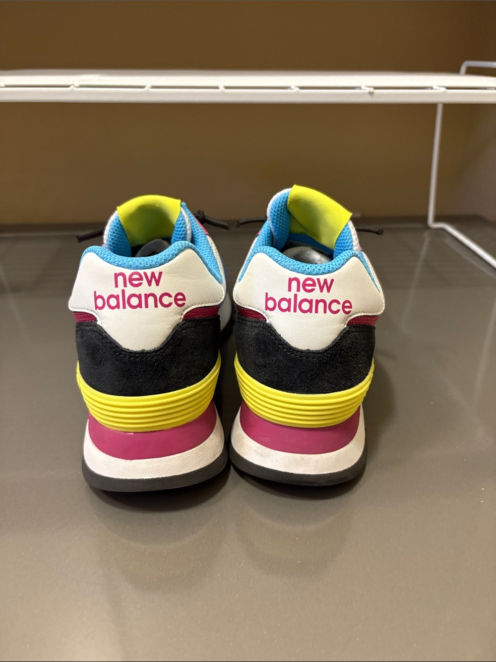 New Balance Colorblock 574 Sneakers in Blue, Black, Pink & Yellow - Picture 3 of 6